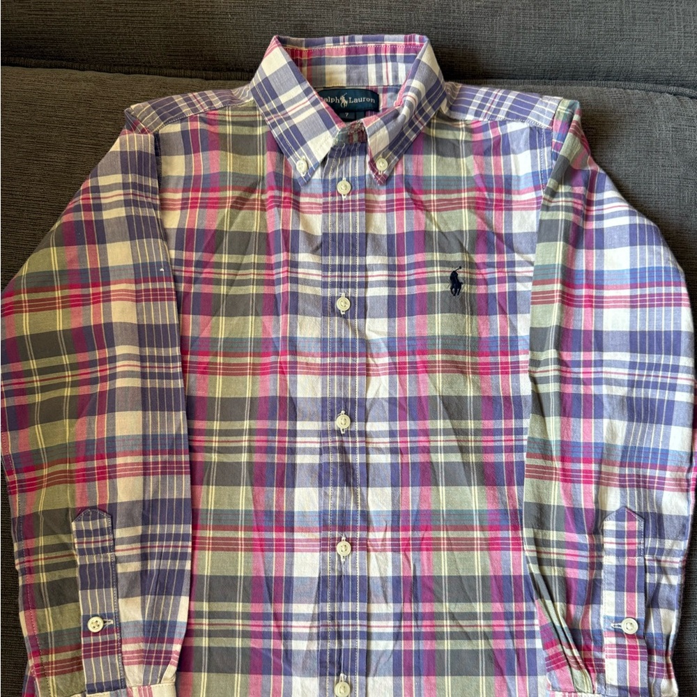 Boys long sleeve Polo, purple pink, size 7, used like new